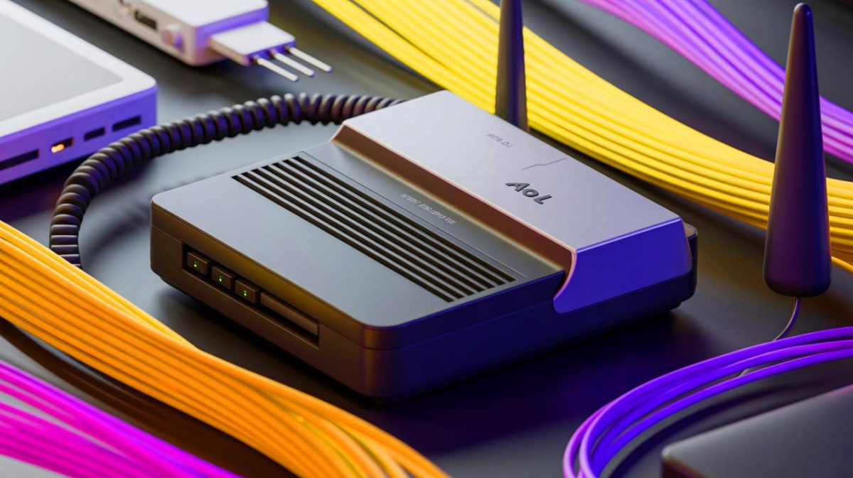 Illustration of AOL's iconic dial-up modem service being discontinued in 2025.