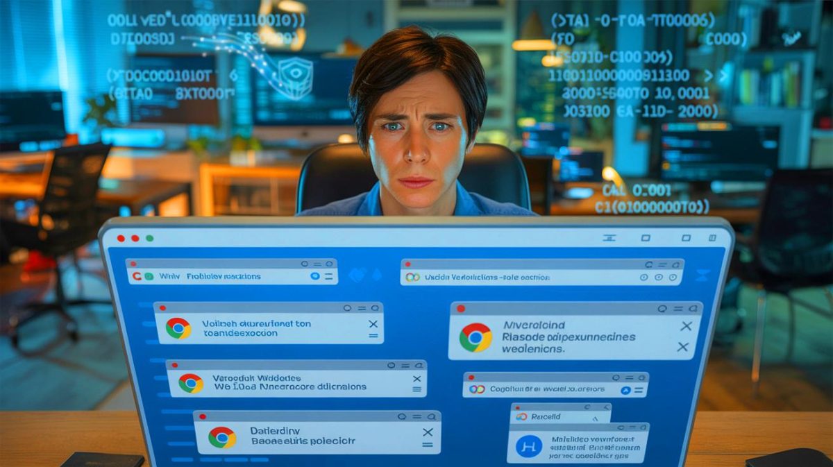 Illustration of malicious browser extensions exploiting security gaps.