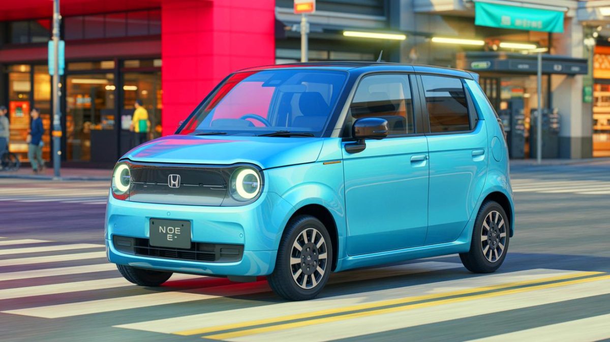 Illustration of Honda's N-One e: compact electric vehicle designed for urban environments.