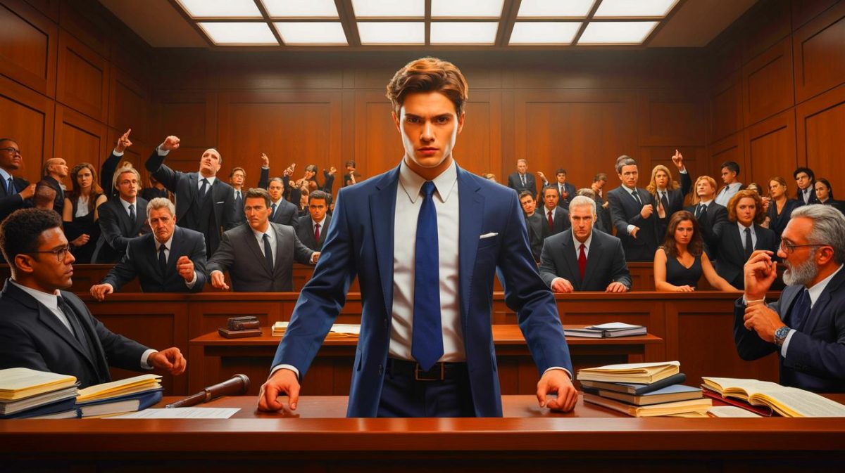 “The Rainmaker Shocked Me”: Discover How Millions Are Streaming This Legal Thriller Online from Anywhere Now Illustration of a young lawyer navigating a complex legal case in a courtroom setting.