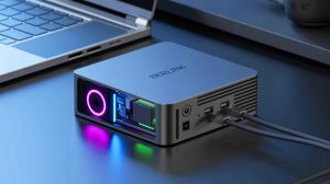 Illustration of a compact and powerful Beelink GTR9 Pro mini PC featuring advanced components and connectivity options.