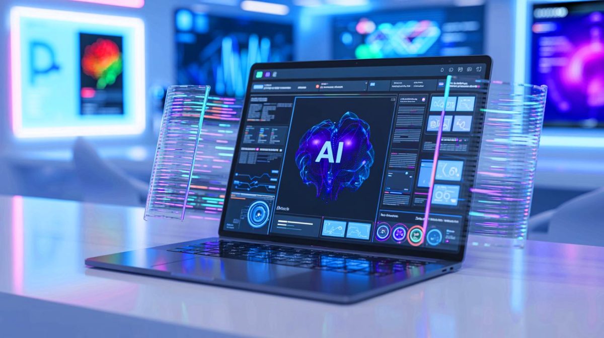 Illustration of the OpenAI gpt-oss models running on a laptop.