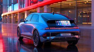 Illustration of Hyundai's Ioniq 3 featuring Apple CarPlay Ultra integration.