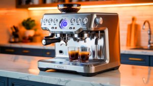 Illustration of the Sage Oracle Dual Boiler espresso machine with dual boiler system and touchscreen interface.