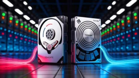 Illustration of Seagate and Toshiba Competing in Advanced Hard Disk Drive Technology.
