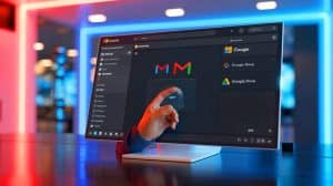 Illustration of Microsoft Copilot integrating with third-party services like Gmail and Google Drive for enhanced productivity.