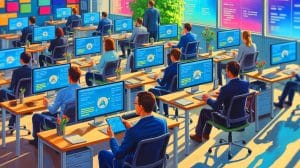 Illustration of AI tools influencing workplace communication and employee interactions.