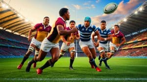 Illustration of Papua New Guinea vs Fiji rugby match streaming on 9Now.