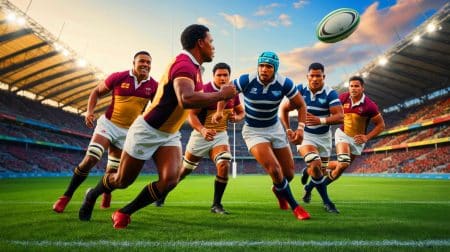 Illustration of Papua New Guinea vs Fiji rugby match streaming on 9Now.