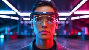 Illustration of Android XR glasses showcasing immersive technology.