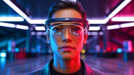 Illustration of Android XR glasses showcasing immersive technology.