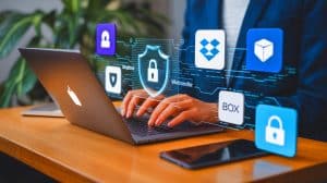 Illustration of the security risks associated with free file-sharing apps as analyzed by Surfshark.